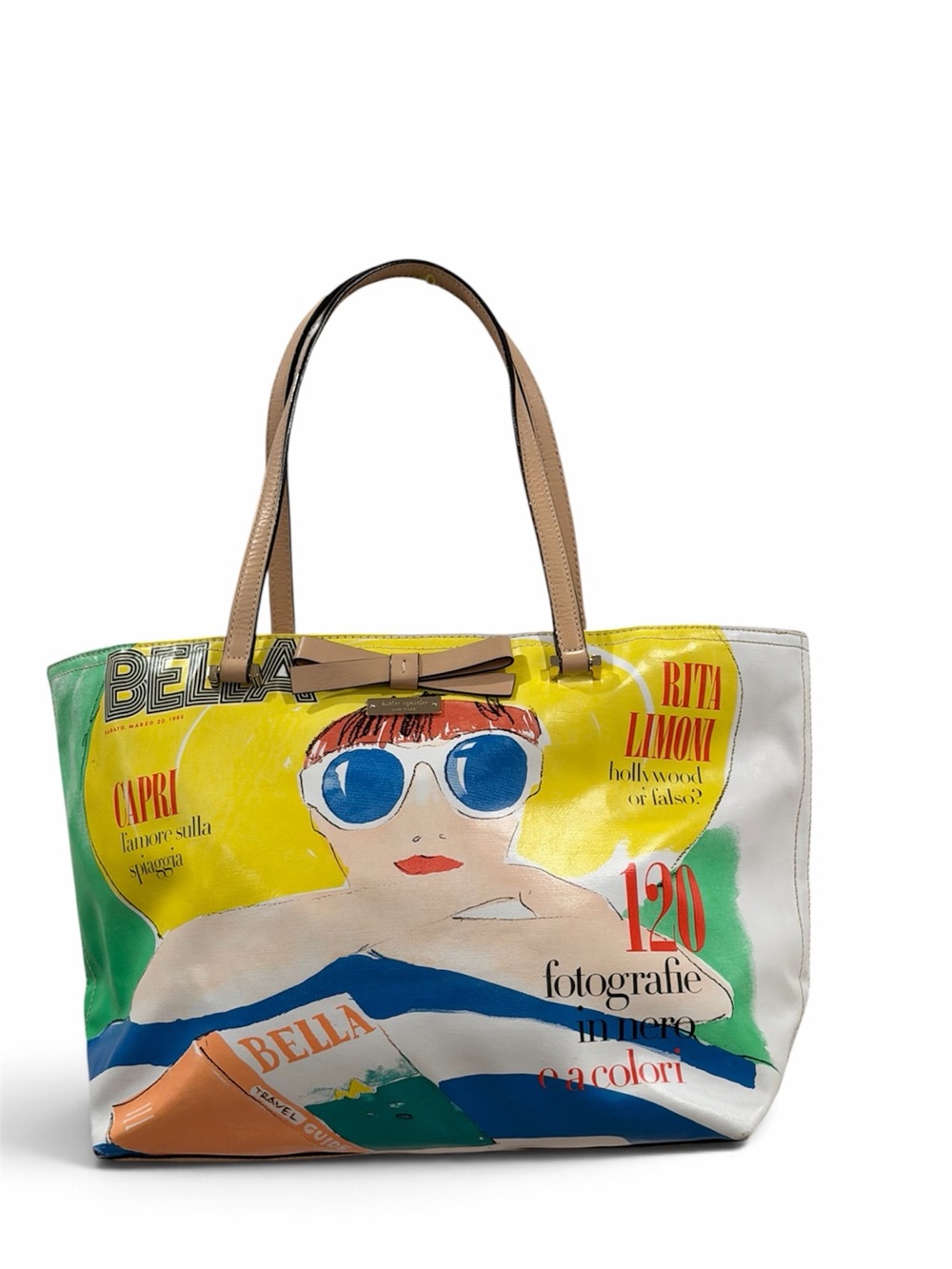 Kate Spade New York Bella Magazine Cover Tote Coated Canvas Retro Italian Art